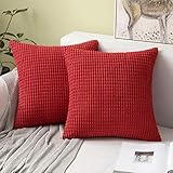 MIULEE 2er Set Kissenbezüge Kordsamt Dekokissen Kissenbezug Sofakissen Dekorativ Couchkissen Kissenhülle Bezug Weich für Wohnzimmer Schlafzimmer 40x40 cm, 16x16 Inch Rot