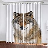 Vorhänge Verdunkelung Kinderzimmer Kinder Mädchen Junge Mit Ösen Gemalter Tierwolf 140X160Cm Vorhang Blickdicht Thermovorhang Hitzeschutz Blickdichte Fenster Gardinen Wohnzimmer Modern