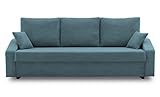 BETTSO -Sofa mit Schlaffunktion und Bettkasten, Couch für Wohnzimmer, Schlafsofa Federkern Sofagarnitur Polstersofa Wohnlandschaft mit Bettfunktion (221x75x92cm)- Roma (Blau)