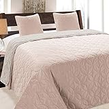 Euromat Tagesdecke Steppdecke Bettüberwurf Gesteppte Zweiseitig Tagesdecke mit 2 Kissenbezüge 40x40 cm- (Helllachs Grau Silber Beige- 06, 220x240 cm)