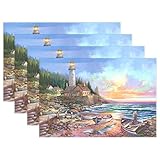 Lyetny Tischsets mit Leuchtturm am Meer und Landschaft, hitzebeständig, Polyester, Tischmatte für Küche, Esszimmer, 1 Stück 12x18x6 in Mehrfarbig