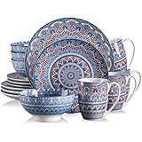 Böhmisch gemustertes Porzellan-Geschirr-Geschirr-Set mit Speiseteller, Dessertteller, Schüssel, Becher (Color : A, Size : 16-Piece) (B 16)