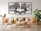 Wanddeko Baum des Lebens Gesichter, Wandbild aus Holz, Wand deko in Schwarz Gold, Home Wall Art Dekoration, Wandaufkleber 3D, Moderne Deko, Bilder für Zuhause Büro Schlafzimmer, Wohnzimmer und Küche