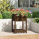 JUNZAI Pflanzkübel mit Ablage, Pflanzkasten, Blumenkasten, Blumenkübel, Blumentopf, Pflanztrog, Pflanzkiste, Tomaten Kübel, Honigbraun 54x54x81 cm Massivholz Kiefer
