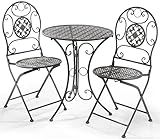 Kobolo Tischgruppe Gartentischset - 1 Tisch rund 2 Klappstühle Metall - Grau