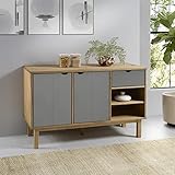 JUNZAI Sideboard, Kommode Schlafzimmer, Komodenschrank, Flur Möbel, Apothekerschrank, Wohnzimmerschrank, Flur Schrank, Beistellschrank, Braun und Grau 114x43x73,5 cm Massivholz Kiefer