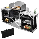 Jiubiaz Campingküche mit Spritzschutz,Campingschrank mit Tragetasche,Faltschrank mit Aluminiumgestell| Outdoor Camping Küche| Reiseküche| Zeltschrank| Küchenbox