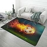 Fußballbereich Innen Teppiche Flamme Wasser Blitz Fußball Teppich für Kinderzimmer Spielteppich Fußballfeld Teppich Rutschfeste Bodenmatte Kinder Teppich für Wohnzimmer, Flames Football, 100x150 cm