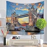 MEKPAM Wandteppichhome Dekorativer Wandbehang Teppich Tapisserie Rechteck Tagesdecke Moderne Stadt Nacht Landschaftsmuster 150x130cm