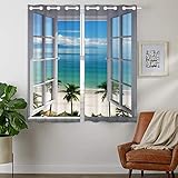 YISUMEI - Vorhang Blcikdicht - Strandfenster - 160 x 110 cm 2er Set Gardinen mit Ösen für Schlafzimmer Wohnzimmer