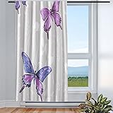 Violetpos Vorhänge Gardinen für Wohnzimmer Schlafzimmer 1 Stück Schmetterling Lila Schmetterlinge Auf Grau 135x175cm W/H