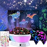 GOLDGE 2Pcs Sternenhimmel Nachtlicht Projektor Kinder Lampe Sternenhimmel Einhorn Dinosaurier Spielzeug USB 360°Drehung 7 Farbe Flackern Schlaflicht Projektionslampe Geschenke für 4-10 Jahre Kinder