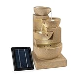 Blumfeldt Korinth Zierbrunnen - Gartenbrunnen , stimmungsvolles Wasserspiel , Solarbetrieb , 3 Watt Solar LED , Pumpe , 4 Etagen , 250 l/h Wasserfluss , Innen- oder Außenbereich , Sandsteinoptik