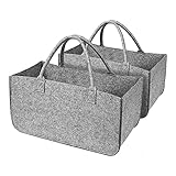 Oikabio 2 Pack Filz für Brennholz Einkauf Tasche Holz Korb Filz Korb Einkauf Korb Filz Faltbar 50X 25 X 25Cm (Grau)