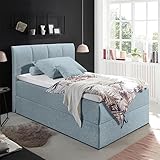 Lomadox Polsterbett mit Bettkasten 140x200 cm | Jugendbett in Pastellblau