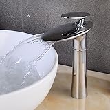 Waschtischarmatur Bad Einhebel-Wasserfall-Armatur Aufsatzwaschbecken G1/2 Wasserhahn Wasserfall,Chrom