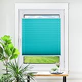 Plissee Klemmfix ohne Bohren Rollo 90x130cm(BxH) Türkis Jalousie Plisseerollo mit Klemmträger Easyfix Faltrollo für Fenster Tür Lichtdurchlässig und Blickdicht Sicht-und Sonnenschutz