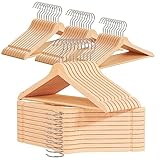 OGIVO Kleiderbügel Holz 50 Stück - Made in EU - Holzbügel Natur für Ihren Garderobe - Haken um 360° drehbar - Einkerbungen im Schulterbereich - Hangers Clothes