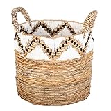 Casa Moro Flechtkorb RAJA M mit Bordüre Ø 41cm rund Höhe 47cm aus Bananenblatt geflochten | Allzweckkorb Boho Chic Wäschekorb Obstkorb Gemüsekorb Natur-Korb mit Henkel | HAR0032