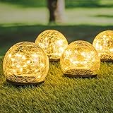 LED Solar Kugel Leuchten im 4er Set - Bruch Glas Optik - Garten Deko Lampen Gehweg Solarlampe Solarleuchte gebrochenes Glas