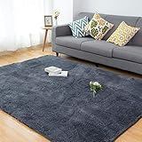 CHOSHOME Teppich Wohnzimmer 120x180CM Schlafzimmer Flauschiger Hochflor Groß Super Weich Shaggy Anti-Rutsch Unterseite Moderner Läufer Teppich Grau