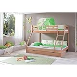 Relita Etagenbett Mike inkl. Bettschubladen und 2 TLG. Textils.Dschungel,Buche massiv Natur lackiert