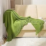 Homxi Sofa Überzug Zweisitzer,Couchbezug Universal Einfarbig mit Quaste Sofa Überwurfdecke Polyester Sofa Handtuch Grün Couchbezug 127x178CM
