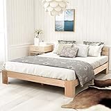 Merax Holzbett Doppelbett | 200 x 140 cm | Massivholz | Bettgestell | Lattenrost | Futonbett | Kieferbett | Natürliche Farbe