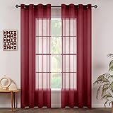 MIULEE 2er Set Sheer Voile Vorhang mit Ösen Transparente Gardine aus Voile Polyester Ösenschal Transparent Wohnzimmer Luftig Dekoschal für Schlafzimmer 140 X 245 cm (B x H), Rot