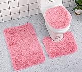 YUMIYU 3-teiliges Set Soft Pink WC-Deckelbezug WC-YUMIYU Teppich Konturmatte Duschmatte Pink
