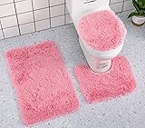 YUMIYU 3-teiliges Set Soft Pink WC-Deckelbezug WC-YUMIYU Teppich Konturmatte Duschmatte Pink