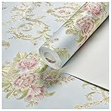 BINTING Tapete zum Abziehen und Aufkleben, einfaches florales Kontaktpapier, selbstklebend, abnehmbar, für Wohnzimmer, Schlafzimmer, Wandmöbel, Blau,5m/196.8in