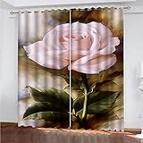WIRMEC Gardinen Wohnzimmer Schlafzimmer 3D Rosa Rosenblüte Muster H 260 X B 280 cm 2Er Set Blickdichter Vorhang Kinderzimmer Wohnzimmer Energiesparende Geräuschreduzierende Kindergardinen