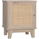 HOMCOM Nachttisch Nachtschrank mit Verstellbarer Ablagefläche Rattan-Design Beistelltisch Nachtkommode Sofatisch für Wohnzimmer Schlafzimmer Spanplatte Naturholz 48 x 40 x 58 cm