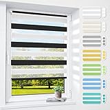 Doppelrollo klemmfix ohne Bohren, 70 x 120 cm (BxH) Schwarz-Weiß, 3-in-1 Rollos für Fenster & Tür, Fensterrollo innen lichtdurchlässig & verdunkelnd, Klemmrollo Duo Rollo Sonnenschutz & Sichtschutz