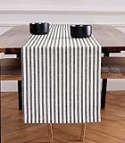 Solino Home Leinen Tischläufer 40.6x182.9 cm,100% reines Leinen schwarz und weiß Tischläufer für Frühling, Ostern, Sommer,Amalfi Streifen, handgefertigt aus europäischem Flachs und maschinenwaschbar