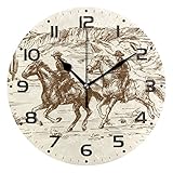 ZOEO Große Wanduhren, Westernwüste, Kuh, mexikanisches Pferd, batteriebetrieben, nicht tickend, 25,4 cm Uhr, geräuschlose Kunst, Schlafzimmer, Küche, Uhr, Atom, analoge Uhren, Heimdekoration