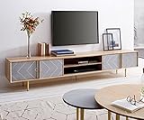 DELIFE Fernsehtisch Metropolitan Mango Natur 240 cm 4 Türen 2 Fächer Beton Messing Lowboard