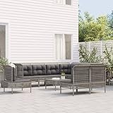 CIADAZ 10-TLG. Garten-Lounge-Set mit Kissen Grau Poly Rattan, Gartenmöbel Set, Balkon Lounge, Garden Furniture, Loungegarnitur, Balkonset, Sitzlounge Garten, Lounge Möbel