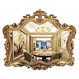 NOODCO Vintage-Wandspiegel Im Europäischen Stil, Retro-großer Barocker Dekorativer Spiegel, Traditionell Geschnitzter Schminkspiegel for Badezimmer, Schminktisch, Kommode, Schlafzimmer (Farbe : Gold)