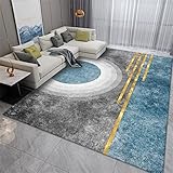 RUGMRZ Bunte Teppiche Carpet Bedroom Graublauer runder geometrischer Muster Schlafzimmer Teppich super weich und schimmel resistent Wohnzimmertisch Rund 140X200CM