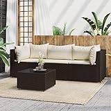 BULANED 4-TLG. Garten-Lounge-Set mit Kissen, Balkonmöbel, Balkon Möbel Set, Gartenlounge Set, Sitzgarnitur Garten, Balkonset, Sitzecke Balkon, Terrassen Möbel, Braun Poly Rattan