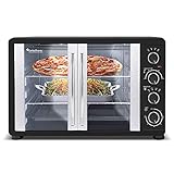 TurboTronic / Minibackofen mit Umluft / 45L / schwarz / 2000W, Drehspieß, Timer, Mini Backofen, Pizzaofen, Backblech, Innenbeleuchtung
