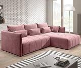Furnix Ecksofa Yalta mit Schlaffunktion und Bettkasten - Couch L-Form Sofa mit Kissen - Stellfüße in Chromoptik - B245 x H83 x T182 cm, Liegefläche: 147 x 232 cm - MH63 (Rosa)