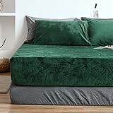 Michorinee Warme Fleece Spannbettlaken 180x200cm Cashmere Touch Kuschelig Flauschig Plüsch Flanell Bettlaken Spannbetttuch für Boxspringbett Topper Matratze bis 30 cm Hohe Dunkelgrün