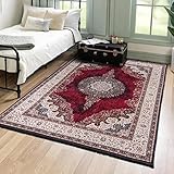 Mazovia Orientalisch Vintage Teppich - Kurzflor Waschbar - Weich Traditioneller Teppich für Wohnzimmer, Schlafzimmer, Esszimmer – Oriental Teppiche - Rot 80 x 150 cm