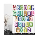Stfery Badewanne Vorhang Textil, Badezimmer Vorhang Grau Weiss Bunte Buchstaben Az Duschvorhang 150x180 Polyester Bad Vorhang Dekoration