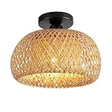 Retro Boho Bambus Rattan Lampe Deckenleuchte Hängelampe - Holz Lampenschirm Vintage Deckenlampe Badlampe Badezimmerlampe Wandlampe - Industrielle Deckenleuchten für das Bad Küche Schlafzimmer Flur