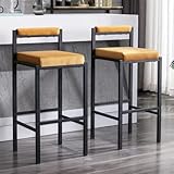 Wahson Barhocker 2er Set Barstuhl aus Samt Bistrohocker mit Rückenlehne, gepolsterte Küchenhocker Thekenhocker mit Metallbeine für Hausbar/Kücheninsel, Gelb