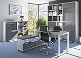 moebel-dich-auf Komplettes Arbeitszimmer - Büromöbel Komplett Set Modell Maja Set+ in Platingrau/Grauglas (Set 6)